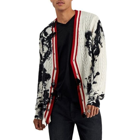 INC International Concepts Men's Cashmere Dye-Splattered Cardigan - White XL - Picture 2 of 7